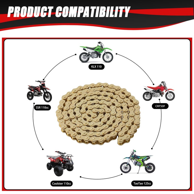 KAMIER 420 Motorcycle Chain 132 Links Gold with Chain Breaker for KX85 KX100 TTR110 SSR TaoTao Coolster Apollo Baja 50 70 90 110 125cc Chinese Pit Dirt Bike ATV 4 Wheeler Quad Go Kart Mini Bike Parts - Image 2
